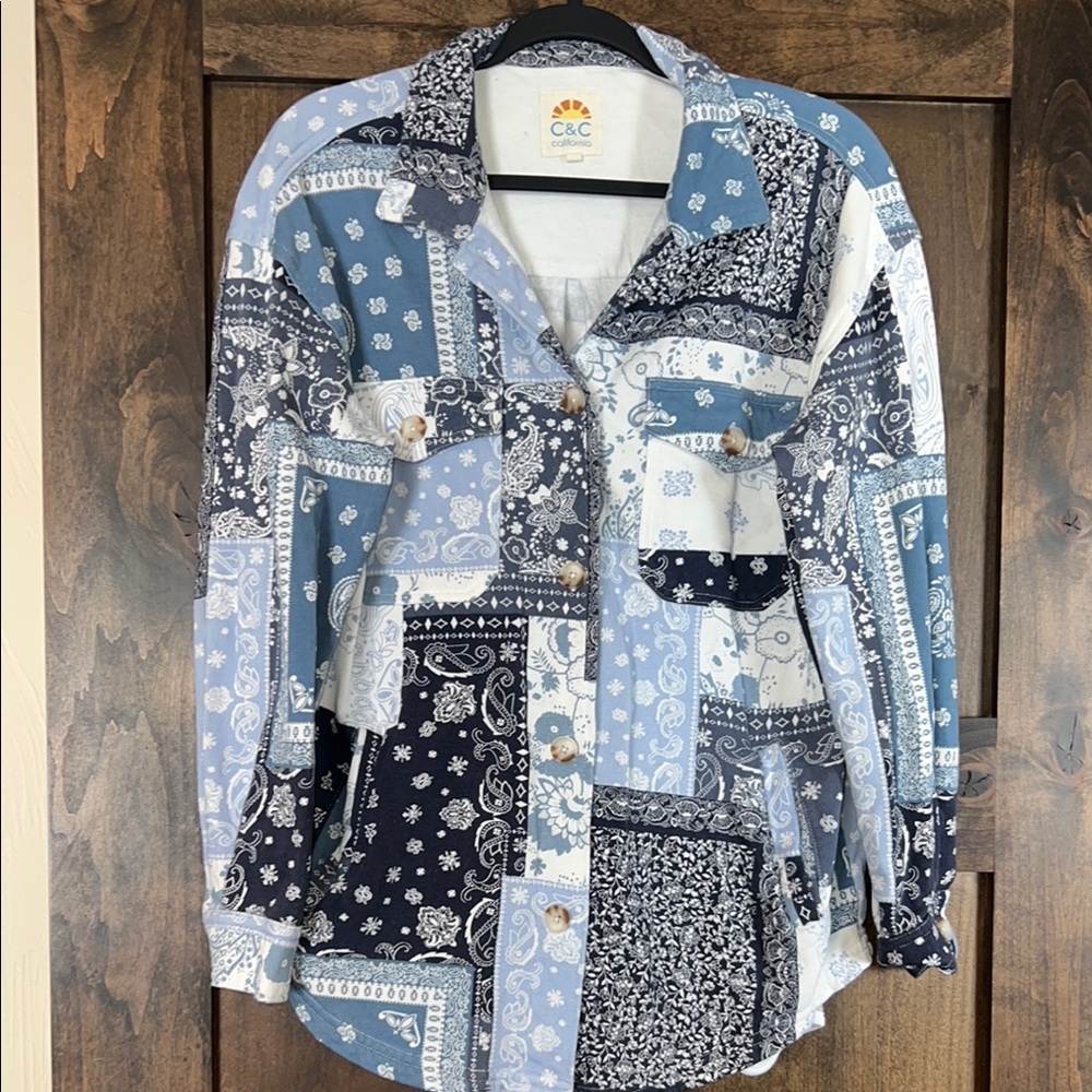 C&C Blue Patchwork Button-Up Shirt